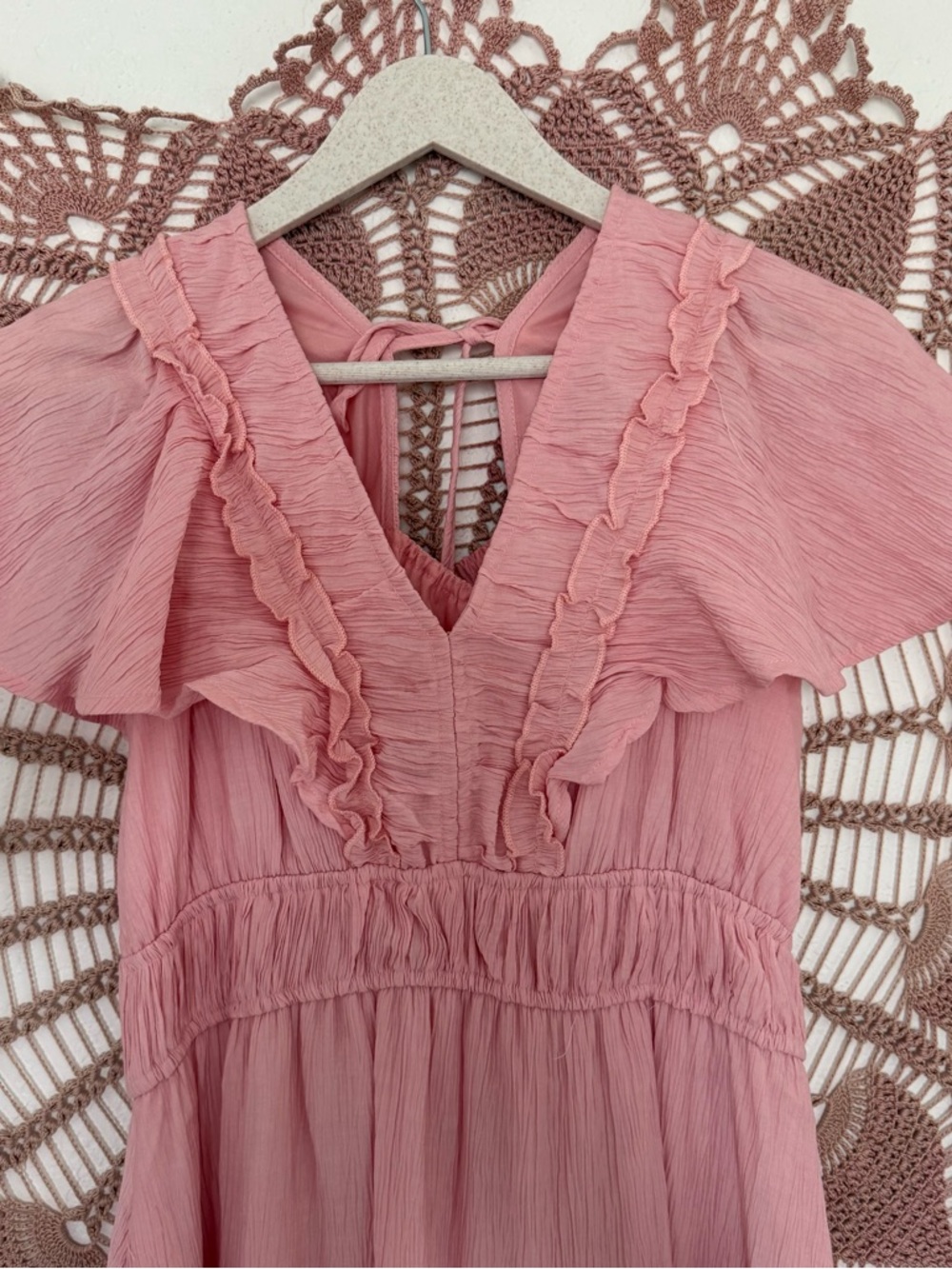 &merci Pink Ruffle V-Neck Maxi Dress - Picture 3 of 8